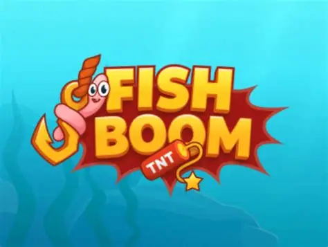 Fish Boom underwater scene with worm on hook and bubbles
