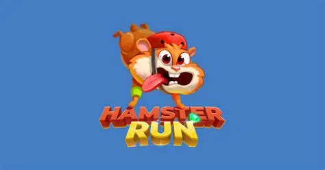 Hamster Run cartoon hamster with red cape running on wooden path
