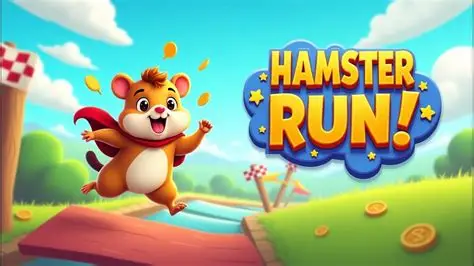 Hamster Run logo with hamster in red helmet sticking out tongue